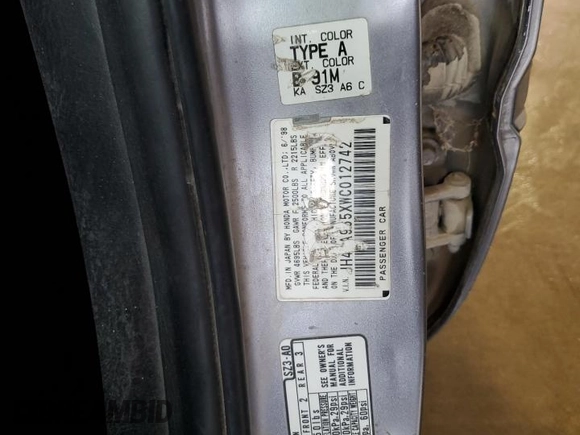 1998 Acura RL Premium with VIN JH4KA965XWC012742, listed as a Copart auction lot 73298574 with 0 mi miles and Salvage Title. Bid and sale history available at carsss.com. Image 12.