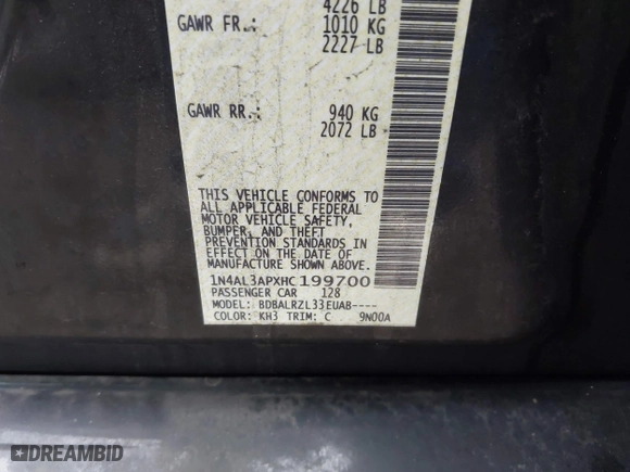 2017 Nissan Altima 2.5 SR with VIN 1N4AL3APXHC199700, listed as a IAAI auction lot 41539756 with 201,751 mi miles. Bid and sale history available at carsss.com. Image 9.