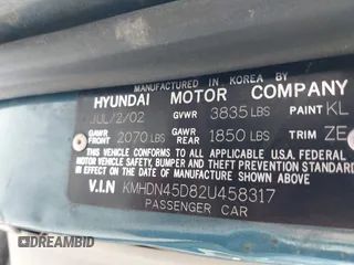2002 Hyundai Elantra GLS with VIN KMHDN45D82U458317, listed as a IAAI auction lot 42653514 with 223,269 mi miles and . Bid and sale history available at DreamBid. Image 9.