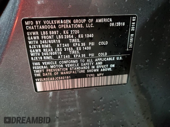 2018 Volkswagen Atlas SE z VIN 1V2LR2CA9JC582181, wystawiony jako Copart lot #52798915 z przebiegiem 89 066 mil mil oraz Czysty tytuł • Clean title. Historia ofert i sprzedaży dostępna na DreamBid. Obrazek 13.