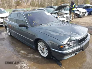 2001 BMW 7 Series 740iL with VIN WBAGH83491DP28749, listed as a IAAI auction lot 41440556 with 198,734 mi miles. Bid and sale history available at carsss.com. Image 1.