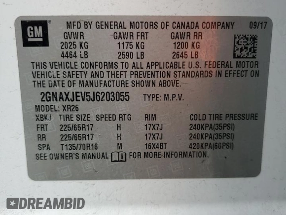 2018 Chevrolet Equinox LT with VIN 2GNAXJEV5J6203055, listed as a Copart auction lot 55229845 with 171,495 mi miles and Salvage Title. Bid and sale history available at carsss.com. Image 14.