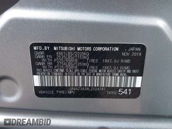 2020 Mitsubishi Outlander ES z VIN JA4AZ3A38LZ024741, wystawiony jako IAAI lot #41599013 z przebiegiem 184 469 mil mil oraz . Historia ofert i sprzedaży dostępna na DreamBid. Obrazek 9.