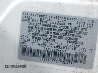 2015 Nissan Sentra SR with VIN 3N1AB7AP1FY263134, listed as a IAAI auction lot 41933142 with 160,232 mi miles and . Bid and sale history available at DreamBid. Image 9.