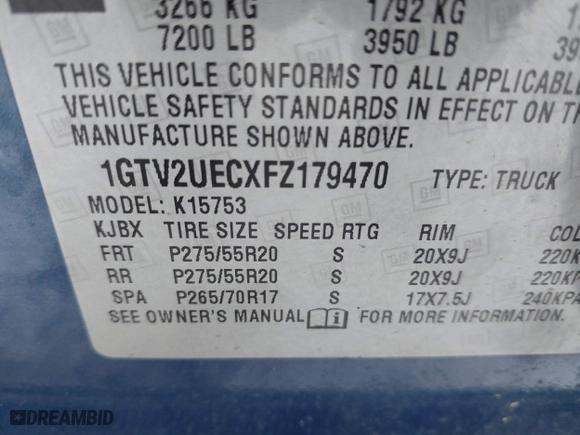 2015 GMC Sierra 1500 SLE with VIN 1GTV2UECXFZ179470, listed as a IAAI auction lot 41727904 with 96,283 mi miles. Bid and sale history available at carsss.com. Image 9.