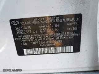 2017 Hyundai Sonata SE with VIN 5NPE24AF7HH499890, listed as a IAAI auction lot 41183159 with 87,397 mi miles. Bid and sale history available at carsss.com. Image 9.
