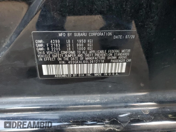 2020 Subaru Impreza Special Sports с VIN 4S3GKAL60L3612118, выставлен на аукционе Copart как лот 86331004 с пробегом 52 783 миль миль и Списание • Salvage title. История ставок и продаж доступна на DreamBid. Изображение 14.