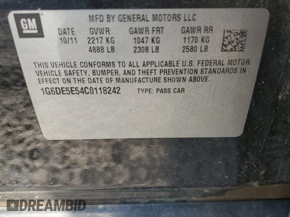2012 Cadillac CTS Luxury with VIN 1G6DE5E54C0118242, listed as a Copart auction lot 53395325 with 176,841 mi miles and Salvage title. Bid and sale history available at DreamBid. Image 14.
