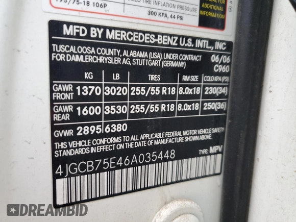 2006 Mercedes-Benz R 5.0L с VIN 4JGCB75E46A035448, выставлен на аукционе Copart как лот 72066324 с пробегом 110 647 миль миль и Чистый • Clean title. История ставок и продаж доступна на DreamBid. Изображение 13.