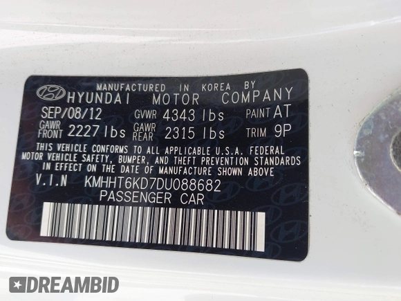 2013 Hyundai Genesis Coupe 2.0T with VIN KMHHT6KD7DU088682, listed as a IAAI auction lot 42421998 with 87,398 mi miles and . Bid and sale history available at DreamBid. Image 9.