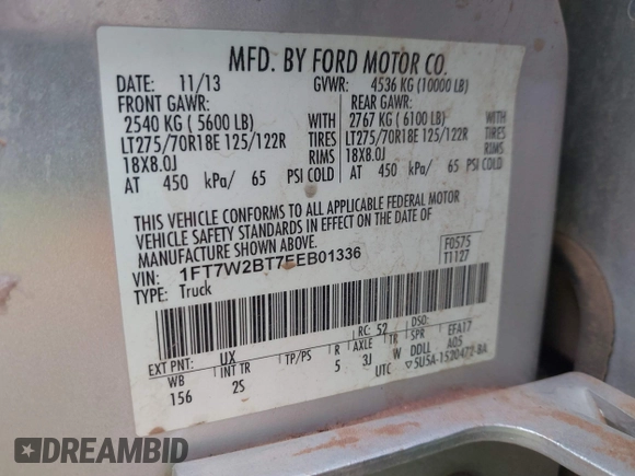 2014 Ford Super Duty F-250 SRW XL with VIN 1FT7W2BT7EEB01336, listed as a IAAI auction lot 41812032 with 276,996 mi miles. Bid and sale history available at carsss.com. Image 9.