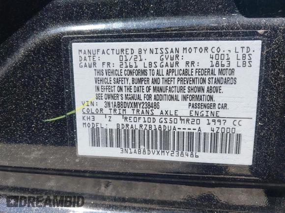 2021 Nissan Sentra SR with VIN 3N1AB8DVXMY238486, listed as a IAAI auction lot 42042979 with 94,550 mi miles and . Bid and sale history available at DreamBid. Image 9.