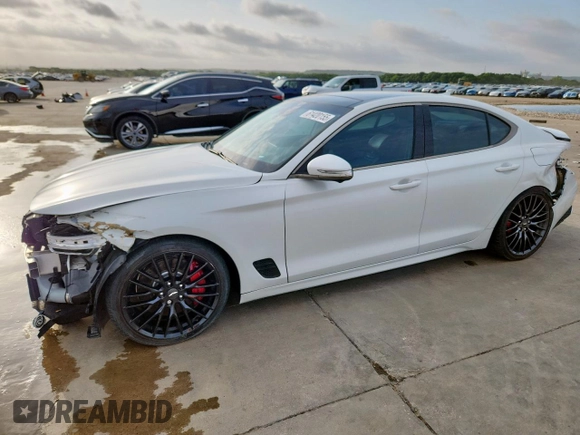 2022 Genesis G70 Launch Edition с VIN KMTG14TEXNU081102, выставлен на аукционе Copart как лот 61420155 с пробегом 38 405 миль миль и Списание • Salvage title. История ставок и продаж доступна на DreamBid. Изображение 1.