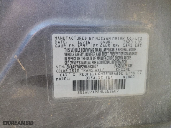 2017 Nissan Sentra SV with VIN 3N1AB7AP2HL663607, listed as a Copart auction lot 44980675 with 151,232 mi miles and Salvage Title. Bid and sale history available at carsss.com. Image 14.