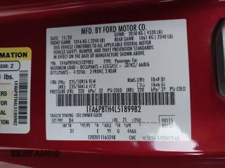 2020 Ford Mustang EcoBoost with VIN 1FA6P8TH4L5189982, listed as a IAAI auction lot 42065871 with 67,942 mi miles. Bid and sale history available at carsss.com. Image 9.