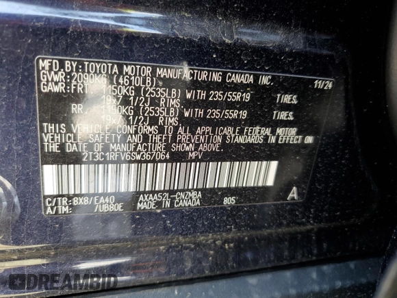 2025 Toyota RAV4 XLE Premium with VIN 2T3C1RFV6SW367064, listed as a Copart auction lot 54419605 with 5,916 mi miles and Salvage title. Bid and sale history available at DreamBid. Image 13.