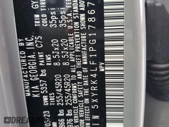 2023 Kia Sorento SX z VIN 5XYRK4LF1PG178674, wystawiony jako Copart lot #45559735 z przebiegiem 32 742 mil mil oraz Szkoda całkowita • Salvage title. Historia ofert i sprzedaży dostępna na DreamBid. Obrazek 12.