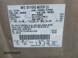 2005 Ford F-150 XLT with VIN 1FTPX12535NA41256, listed as a Copart auction lot 48855425 with 178,062 mi miles and Salvage Title. Bid and sale history available at carsss.com. Image 13.