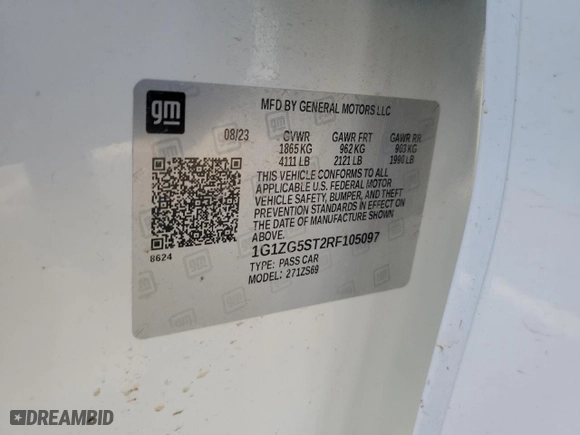 2024 Chevrolet Malibu RS with VIN 1G1ZG5ST2RF105097, listed as a Copart auction lot 45215575 with 23,034 mi miles and Salvage Title. Bid and sale history available at carsss.com. Image 12.
