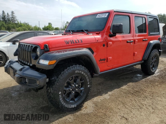 2022 Jeep Wrangler Unlimited Willys with VIN 1C4HJXDN7NW217581, listed as a Copart auction lot 64223115 with 51,132 mi miles and Clean title. Bid and sale history available at DreamBid. Image 1.