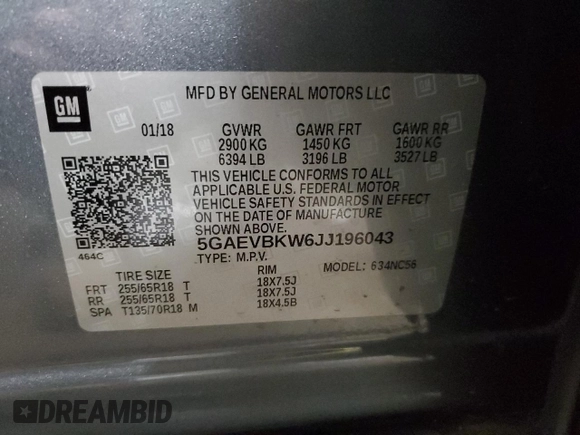 2018 Buick Enclave Premium with VIN 5GAEVBKW6JJ196043, listed as a Copart auction lot 49868455 with 171,605 mi miles and Salvage Title. Bid and sale history available at carsss.com. Image 14.