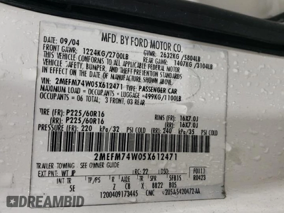2005 Mercury Grand Marquis GS z VIN 2MEFM74W05X612471, wystawiony jako Copart lot #49455195 z przebiegiem 140 916 mil mil oraz Szkoda całkowita • Salvage title. Historia ofert i sprzedaży dostępna na DreamBid. Obrazek 12.