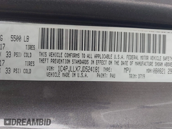 2018 Jeep Cherokee Latitude Plus with VIN 1C4PJLLX7JD524181, listed as a IAAI auction lot 42260205 with Not provided miles and . Bid and sale history available at DreamBid. Image 9.