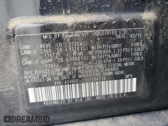 2011 Subaru Outback Limited Power Moon with VIN 4S4BRELC2B2394718, listed as a Copart auction lot 51535625 with 155,520 mi miles and Salvage Title. Bid and sale history available at DreamBid. Image 15.
