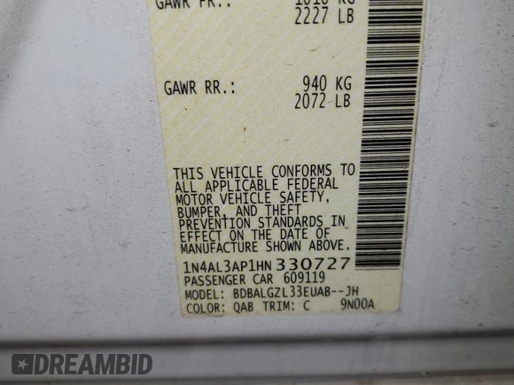 2017 Nissan Altima S with VIN 1N4AL3AP1HN330727, listed as a Copart auction lot 47633395 with Not Provided miles and Salvage Title. Bid and sale history available at DreamBid. Image 13.