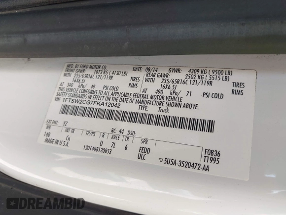 2015 Ford Transit с VIN 1FTSW2CG7FKA12042, выставлен на аукционе IAAI как лот 42704118 с пробегом 219 570 миль миль и . История ставок и продаж доступна на DreamBid. Изображение 9.