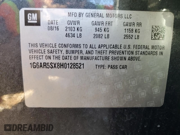 2017 Cadillac CTS Sedan Luxury RWD with VIN 1G6AR5SX8H0128521, listed as a Copart auction lot 48345805 with 107,281 mi miles and Salvage Title. Bid and sale history available at carsss.com. Image 13.