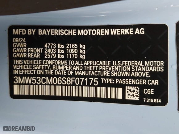 2025 BMW 2 Series M240i xDrive with VIN 3MW53CM06S8F07175, listed as a IAAI auction lot 42003088 with 2,212 mi miles. Bid and sale history available at carsss.com. Image 9.