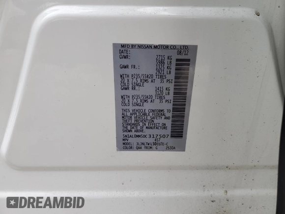 2013 Infiniti JX35 with VIN 5N1AL0MM5DC317507, listed as a Copart auction lot 45091675 with 116,861 mi miles and Salvage Title. Bid and sale history available at DreamBid. Image 13.