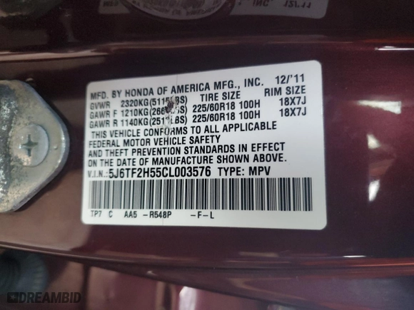2012 Honda Crosstour EX-L with VIN 5J6TF2H55CL003576, listed as a Copart auction lot 48184215 with NaN miles and Clean Title. Bid and sale history available at carsss.com. Image 13.
