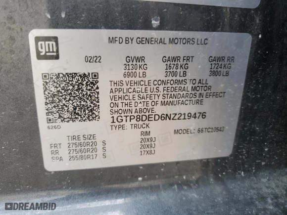 2022 GMC Sierra 1500 Limited SLT with VIN 1GTP8DED6NZ219476, listed as a Copart auction lot 48583815 with NaN miles and Salvage Title. Bid and sale history available at carsss.com. Image 12.