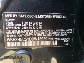 2013 BMW 5 Series 528i xDrive z VIN WBAXH5C51DDW13929, wystawiony jako Copart lot #55298965 z przebiegiem 113 810 mil mil oraz Szkoda całkowita • Salvage title. Historia ofert i sprzedaży dostępna na DreamBid. Obrazek 12.