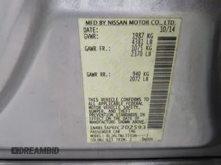 2015 Nissan Altima SL with VIN 1N4BL3AP6FC202593, listed as a IAAI auction lot 40765451 with 179,365 mi miles and . Bid and sale history available at DreamBid. Image 9.