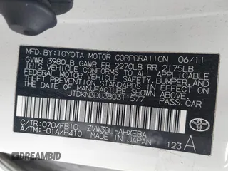 2011 Toyota Prius I with VIN JTDKN3DU3B0311577, listed as a IAAI auction lot 42126386 with 165,567 mi miles. Bid and sale history available at carsss.com. Image 9.