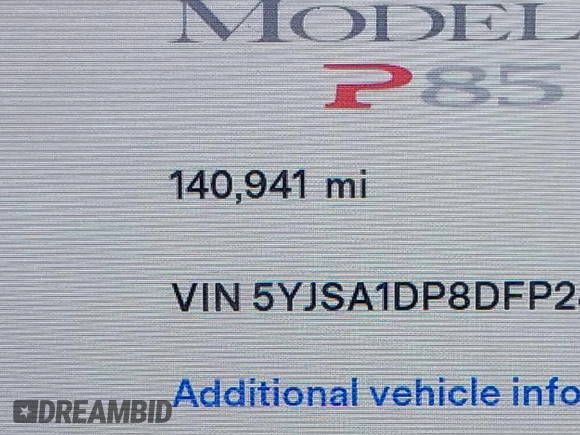 2013 Tesla Model S Performance with VIN 5YJSA1DP8DFP28644, listed as a IAAI auction lot 42641375 with 140,941 mi miles and . Bid and sale history available at DreamBid. Image 15.