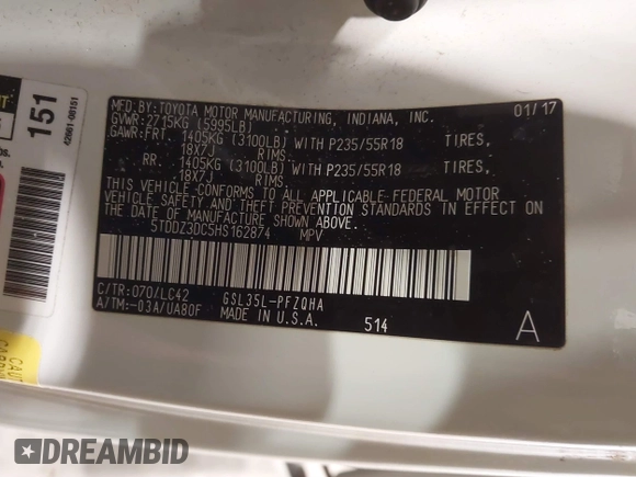2017 Toyota Sienna XLE с VIN 5TDDZ3DC5HS162874, выставлен на аукционе IAAI как лот 41373496 с пробегом 108 043 миль миль и . История ставок и продаж доступна на DreamBid. Изображение 9.