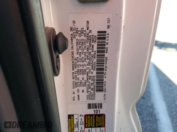 2010 Toyota Tacoma with VIN 5TENX4CN5AZ729578, listed as a Copart auction lot 46755385 with 0 mi miles and Salvage Title. Bid and sale history available at carsss.com. Image 13.
