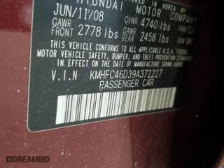 2009 Hyundai Azera GLS with VIN KMHFC46D39A372227, listed as a Copart auction lot 45176155 with 107,993 mi miles and Non Repairable. Bid and sale history available at carsss.com. Image 12.