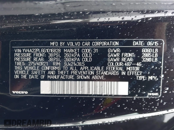 2016 Volvo XC90 T6 Inscription with VIN YV4A22PL6G1016828, listed as a IAAI auction lot 41572292 with 124,343 mi miles. Bid and sale history available at carsss.com. Image 9.