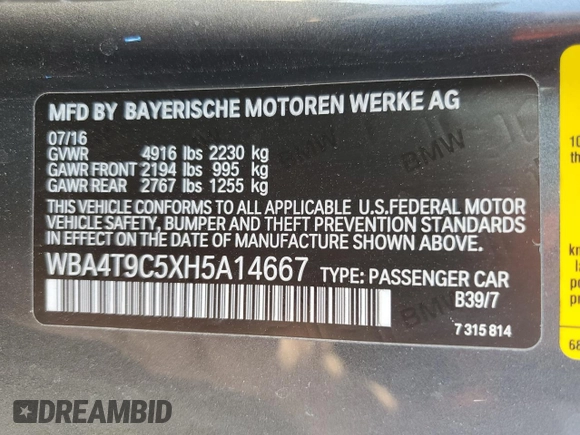 2017 BMW 4 Series z VIN WBA4T9C5XH5A14667, wystawiony jako Copart lot #73397604 z przebiegiem 69 957 mil mil oraz Szkoda całkowita • Salvage title. Historia ofert i sprzedaży dostępna na DreamBid. Obrazek 12.