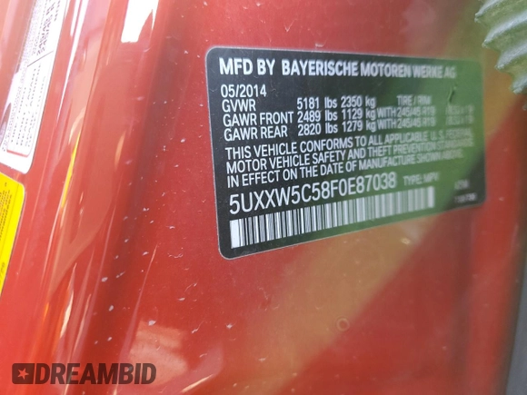 2015 BMW X4 xDrive35i with VIN 5UXXW5C58F0E87038, listed as a Copart auction lot 71291533 with 0 mi miles. Bid and sale history available at carsss.com. Image 13.