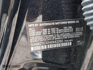 2017 BMW X3 sDrive28i with VIN 5UXWZ7C32H0X43350, listed as a IAAI auction lot 41907503 with 68,506 mi miles. Bid and sale history available at carsss.com. Image 9.