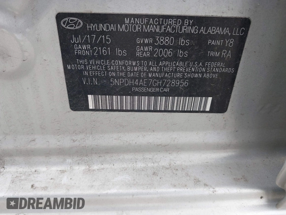 2016 Hyundai Elantra SE with VIN 5NPDH4AE7GH728956, listed as a IAAI auction lot 42060018 with 199,829 mi miles. Bid and sale history available at carsss.com. Image 9.