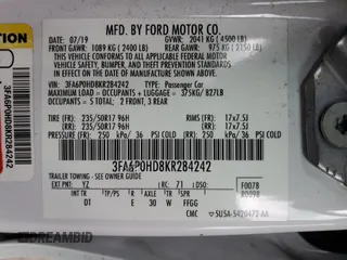 2019 Ford Fusion SE with VIN 3FA6P0HD8KR284242, listed as a Copart auction lot 53744275 with 44,341 mi miles and Salvage Title. Bid and sale history available at carsss.com. Image 13.