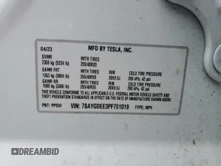 2023 Tesla Model Y Long Range z VIN 7SAYGDEE3PF751019, wystawiony jako Copart lot #57972885 z przebiegiem 24 591 mil mil oraz Szkoda całkowita • Salvage title. Historia ofert i sprzedaży dostępna na DreamBid. Obrazek 14.