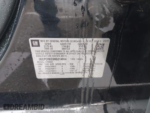 2017 Chevrolet Silverado 1500 LT with VIN 3GCPCREC9HG314864, listed as a IAAI auction lot 41798746 with 64,209 mi miles. Bid and sale history available at carsss.com. Image 9.